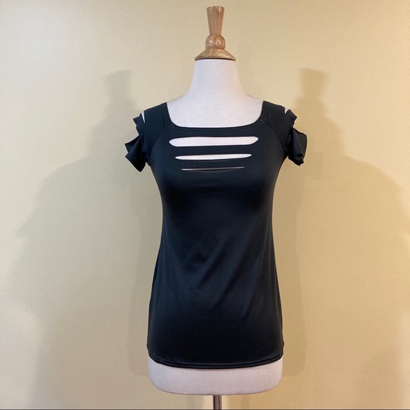 Destroyed Stretchy Short Sleeve Top - Picture 2 of 4